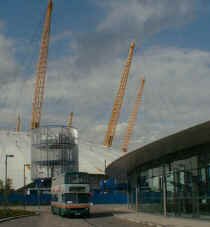 Millennium Dome looms up above the Bus Station at Greenwich North Station